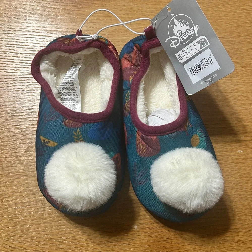 Disney Frozen Anna Character Slippers Fuzzy Pom Pom Accent Kids‎ Size 13/1 US